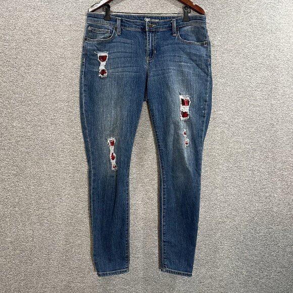 Gap Jeans Womens Legging Sz 12 Distressed Plaid Patches Medium Wash Denim - Picture 14 of 15